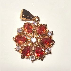 Red carnelian ruby gold poinsettia necklace charm for necklace, festive, holiday